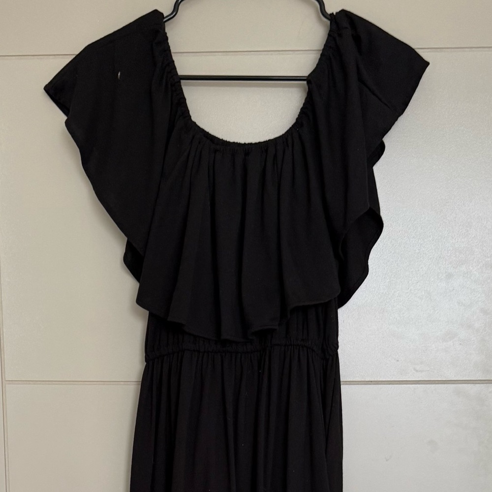 Cotton Off-Shoulder Black Maxi Dress